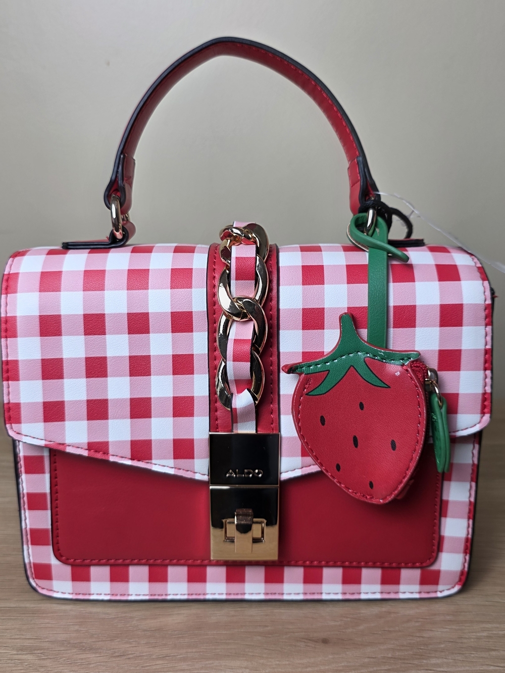 Aldo Red Gingham Strawberry Coin Purse Top-Handle Bag